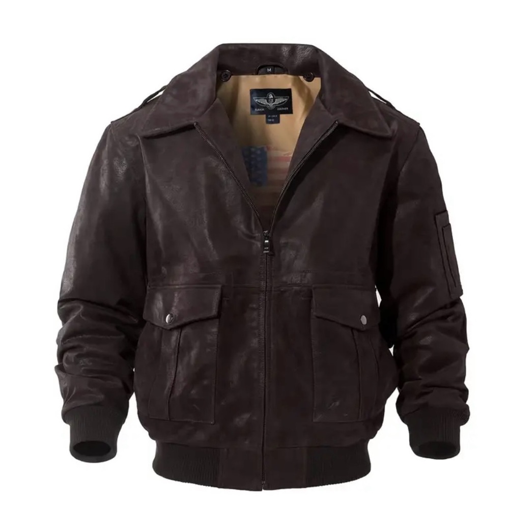NEW Men’s Distressed Dark Brown Leather Bomber Jacket